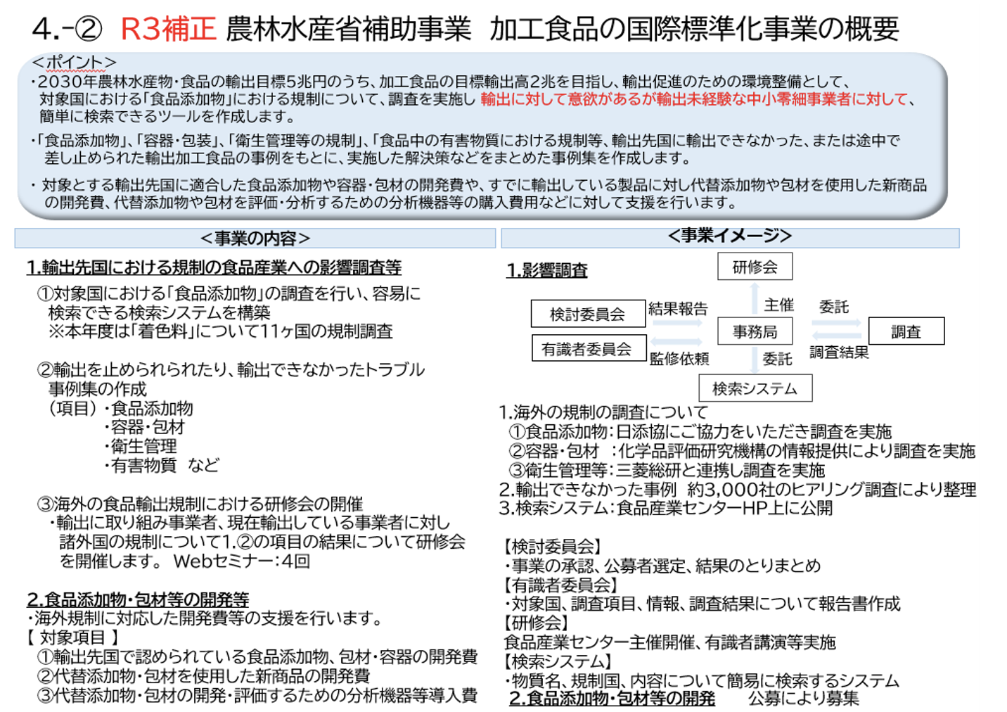 農林水産省補助事業 加工食品の国際標準化事業の概要